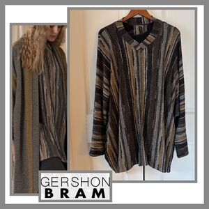 Gershon Bram Vertical Stripe Knit Tunic Relaxed Lagenlook Style Size Large
